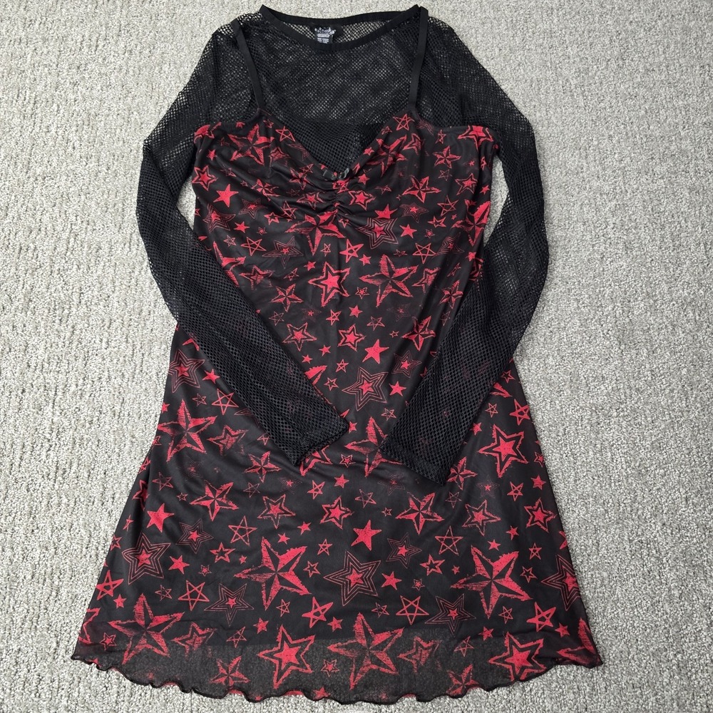 Social Collision Red Star Mesh Twofer Mini Dress L Hot Topic Goth Punk Grunge